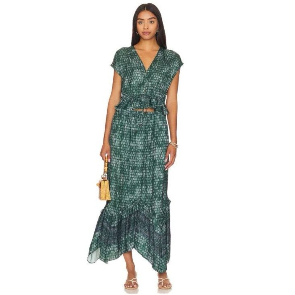 Free People Dreambound Emerald Two Piece Satin Medium Outfit Set NWT